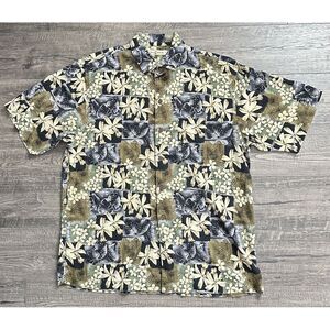 Tommy Bahama 100% Silk Multicolor‎ Tropical Green Hawaiian Floral Camp Shirt L